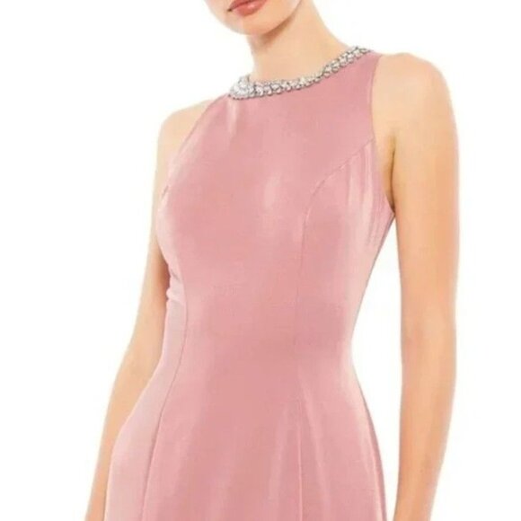 NWT MAC DUGGAL 49093 Embellished Fluted-Hem Maxi Gown Formal Raspberry Pink US 8 - Picture 2 of 6